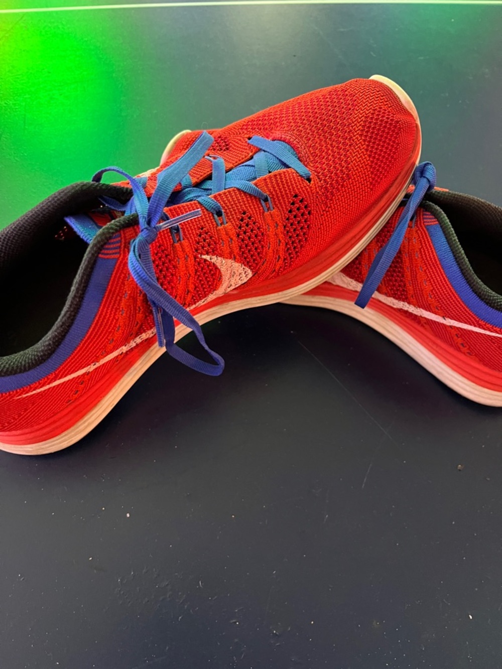 Nike Vintage Flyknit One Red Mesh Sneakers with Blue Laces